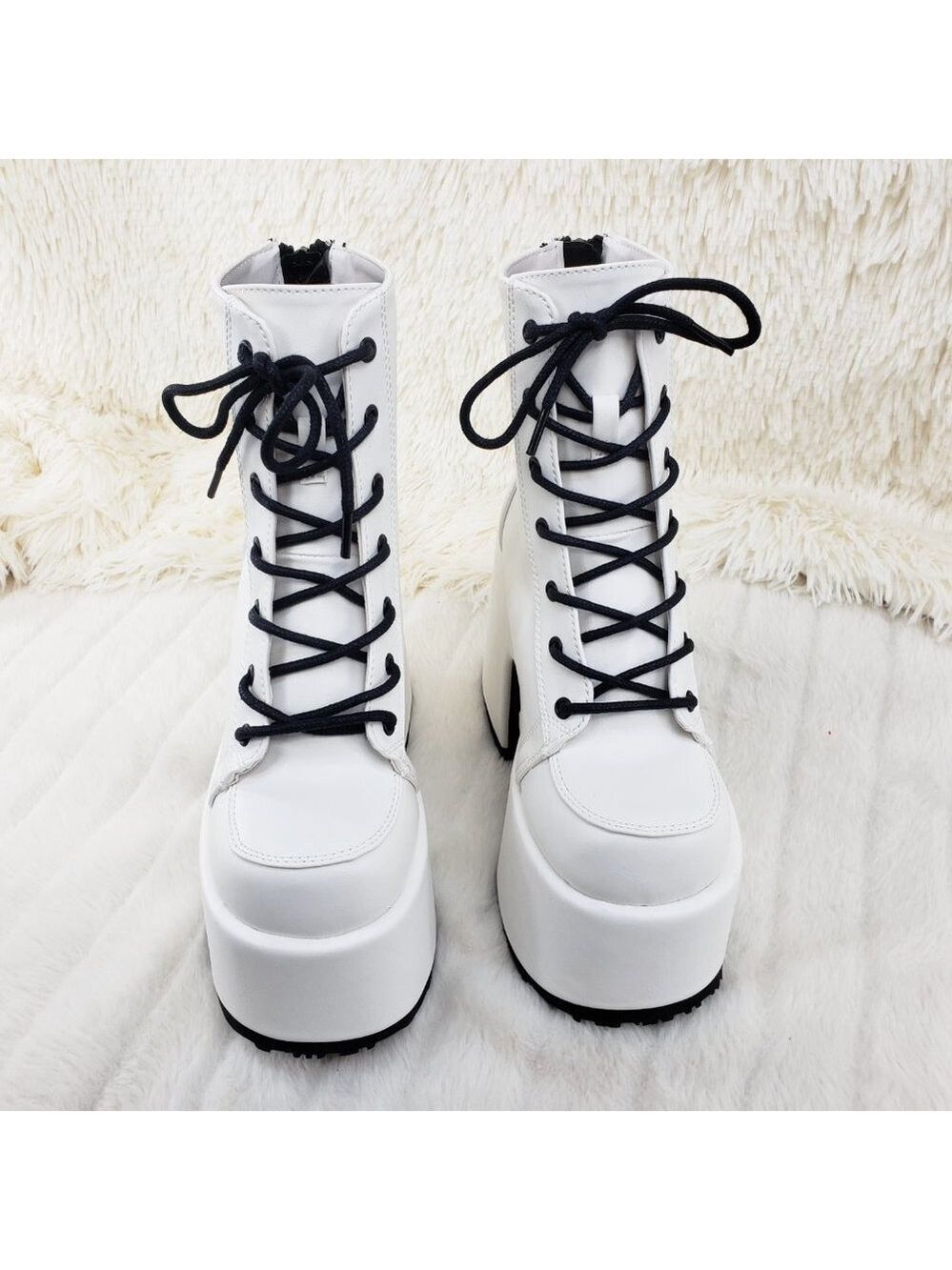 White Matte Chunky Platform Goth Punk Ankle Boots Camel - Picture 4 of 14